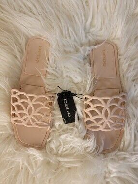 🆕🩴Bebe Logo Jelly Woven Vamp Slide Sandals, Blush, Sz 11